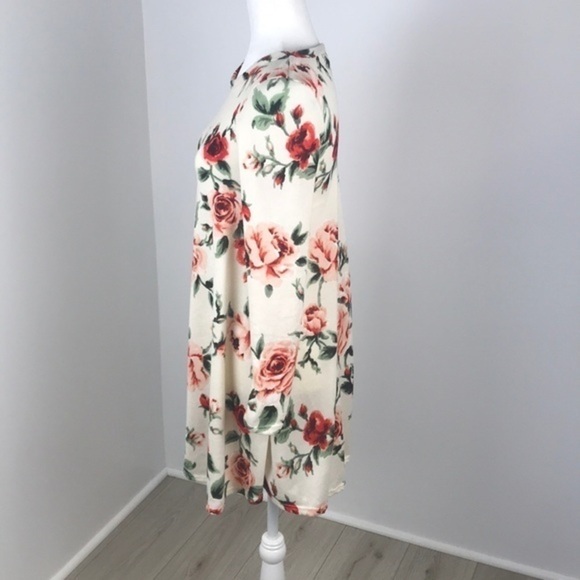 Pinc Cream Floral Long Sleeve Dress Size M - Picture 3 of 5